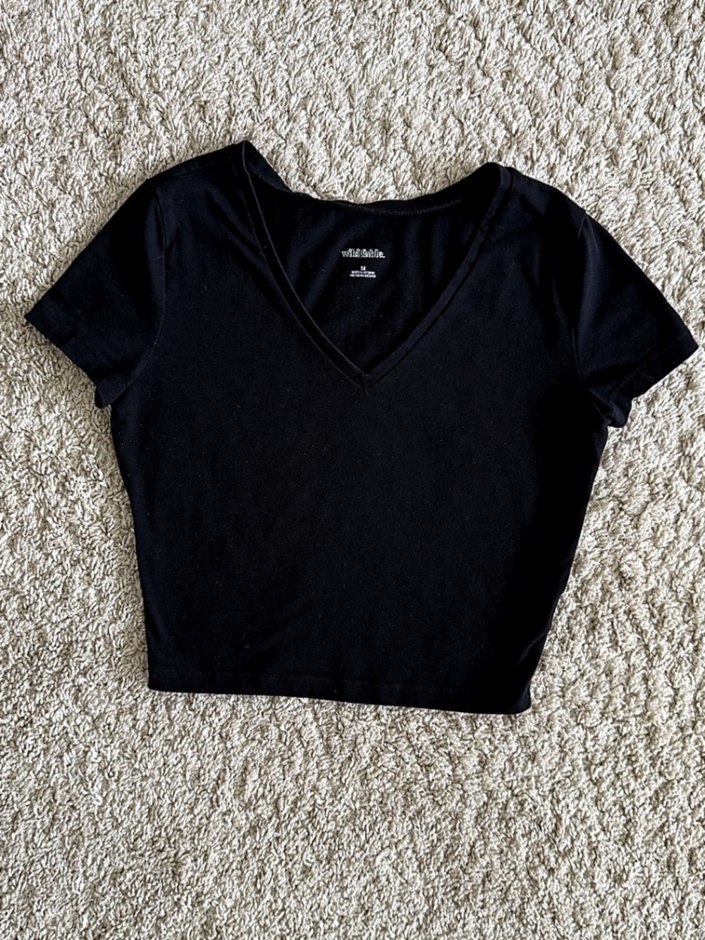Wild Fable Black V-Neck Cropped Tee Size Medium